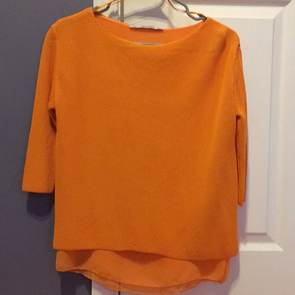 Zara collection orange knit and silk top size s